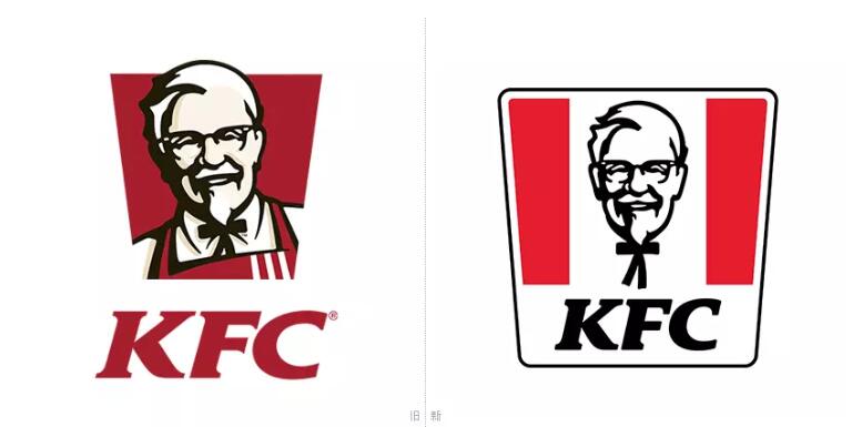 肯德基新旧logo对比(图左为2006推出的其中一个版本,此对比并非完全